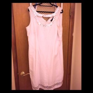 Ashley Stewart white linen dress with cut out neck